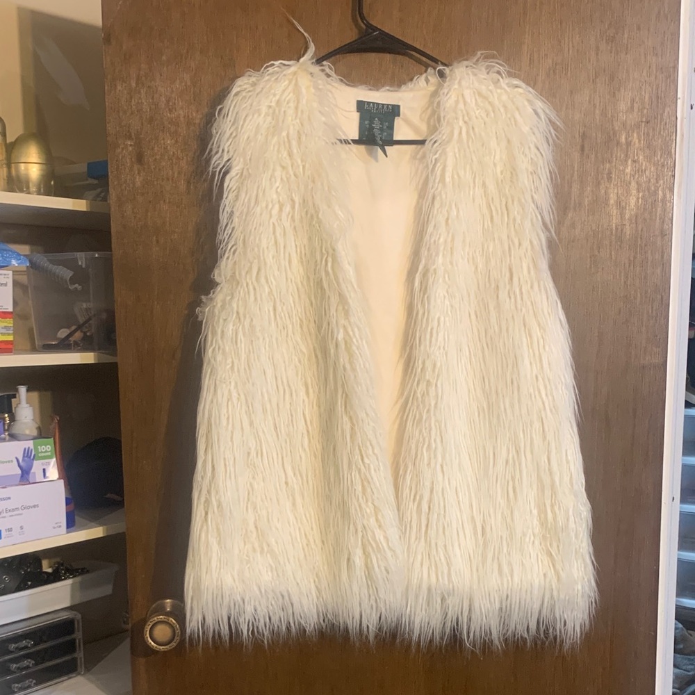 Ralph Lauren Cream Faux Fur Vest